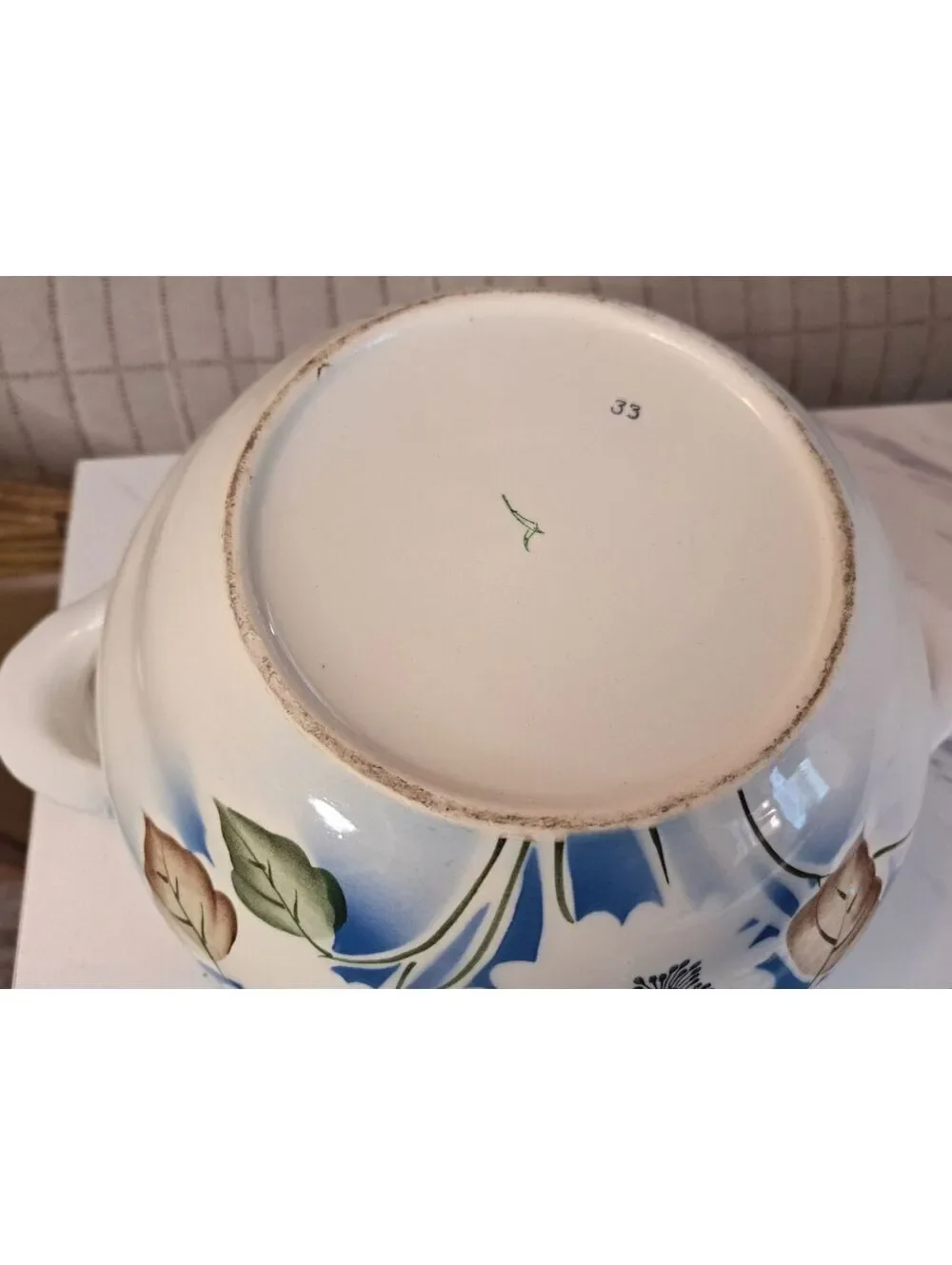 Vintage Faience Soup Tureen Blue Floral Soviet Era Krasnodar Porcelain 